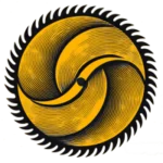 A circular saw blade with prominent yellow highlights, symbolizing the completion of the Scrum Application Workshop and the transformation of raw efforts into refined outcomes.