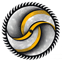 A circular saw blade in motion with yellow accents, symbolizing the active, hands-on one-day workshop phase of the Scrum Application Workshop.