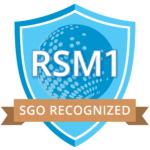 A badge for Recognized Scrum Master Level 1, provided by Scrum Guide Organization (SGO), highlighting recognition for Scrum mastery.