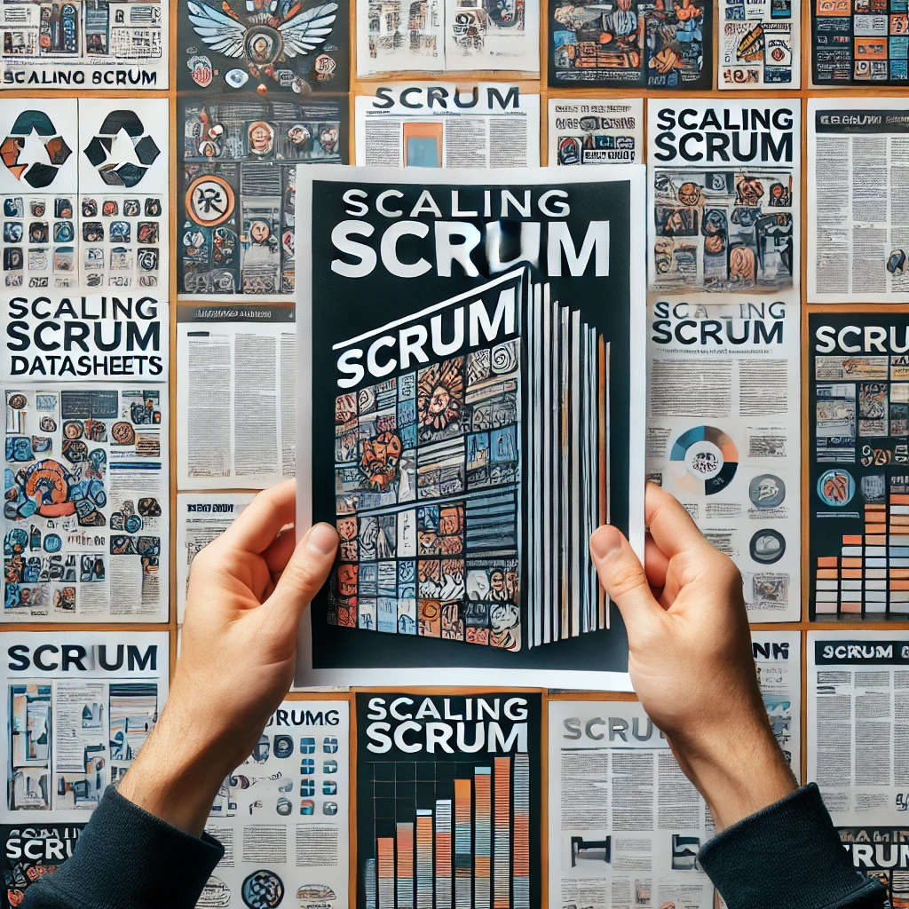 A collage of Scrum Datasheets, featuring documents such as Scaling Scrum and Scrum Datasheet Library, arranged in an organized, professional layout. This image highlights downloadable resources for scaling and implementing Scrum."